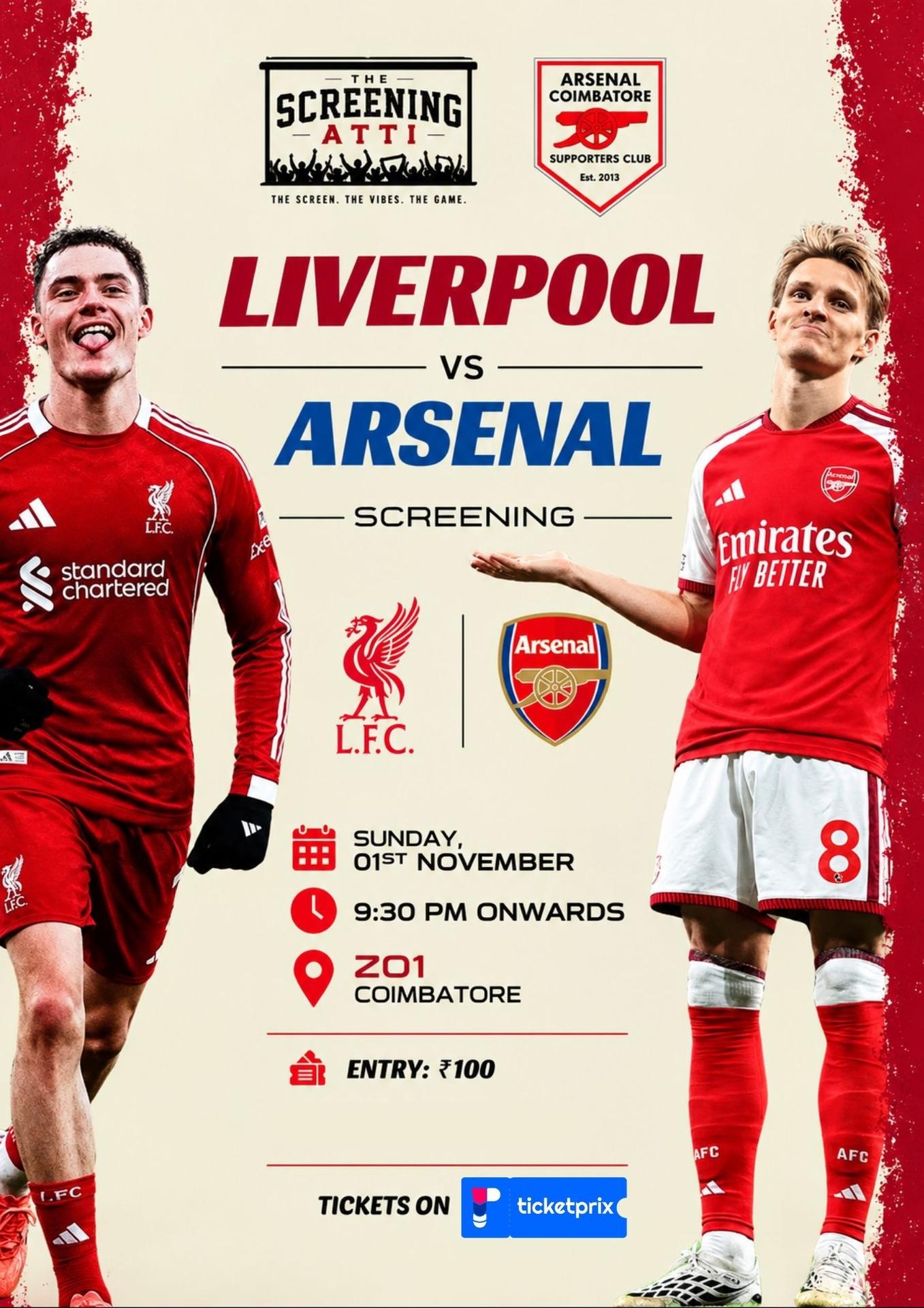 LIVERPOOL vs ARSENAL | LIVE MATCH SCREENING | ticketprix
